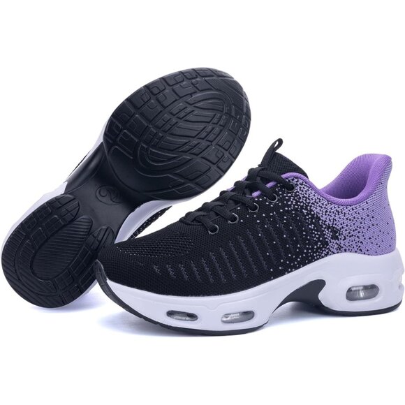 Women Black Purple Running Shoes Tennis Sneakers with Arch Support for Workout - Picture 4 of 6